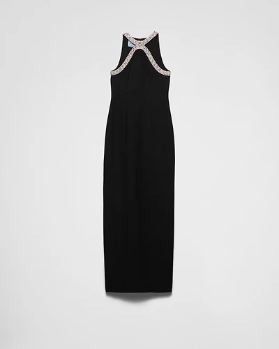Embroidered cady long dress
