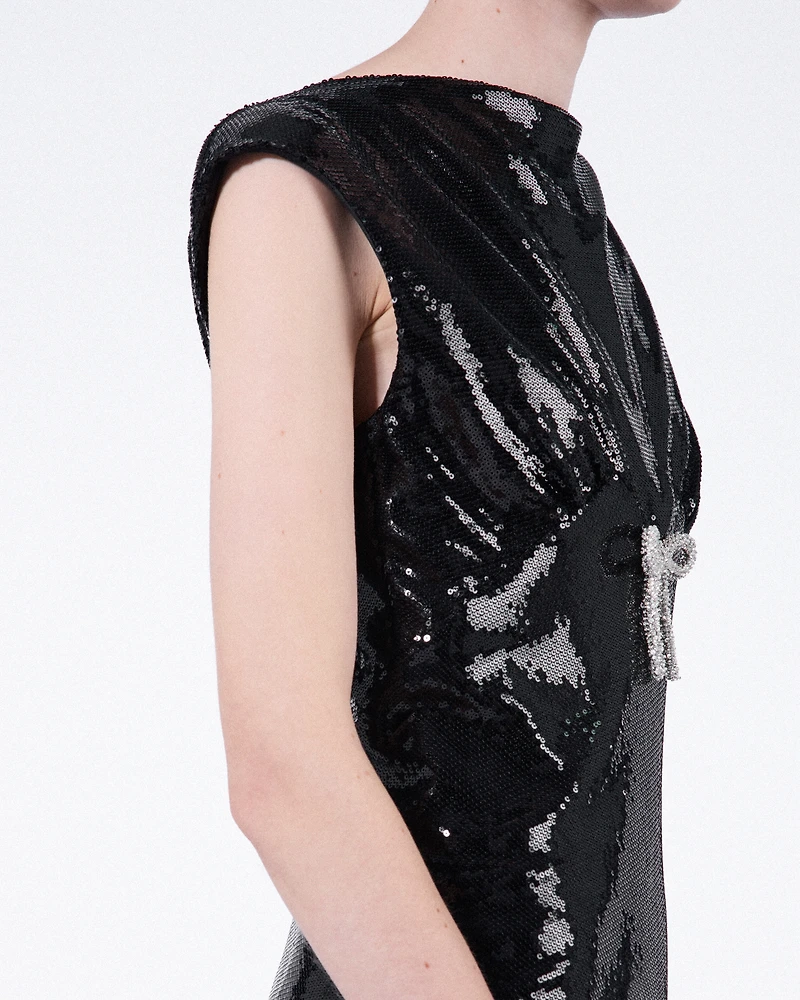 Sequined satin jersey long dress