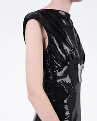 Sequined satin jersey long dress