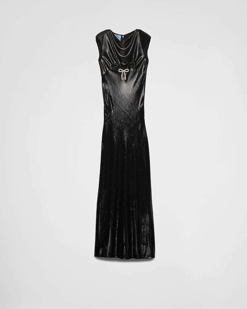 Sequined satin jersey long dress