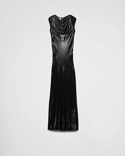 Sequined satin jersey long dress