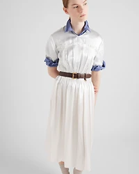 Embroidered satin midi-dress