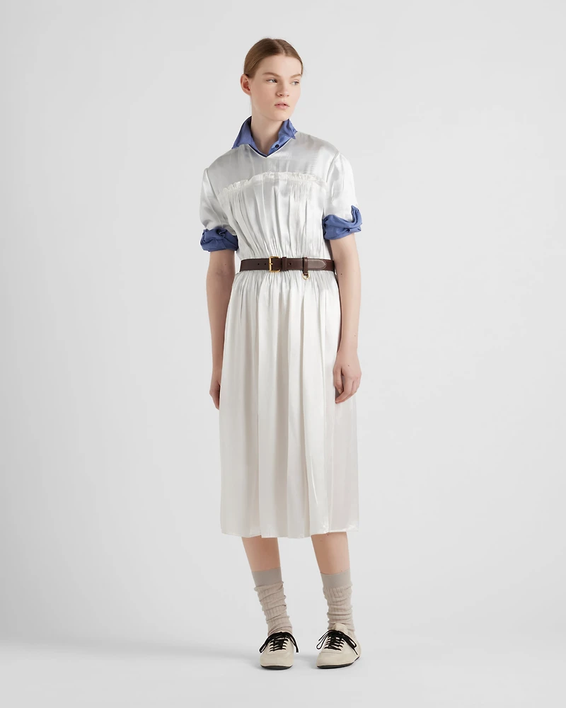 Embroidered satin midi-dress