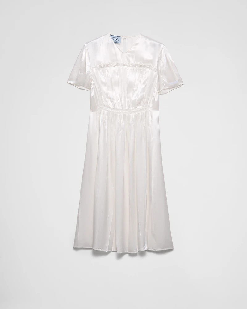 Embroidered satin midi-dress