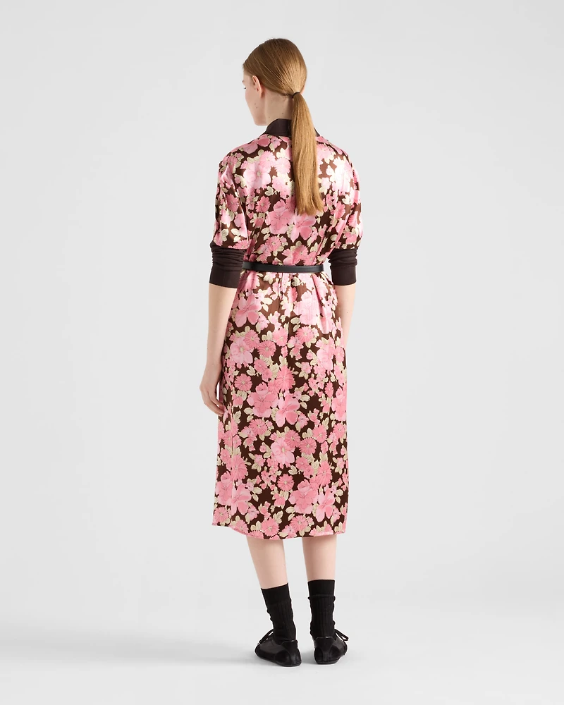 Embroidered satin midi-dress
