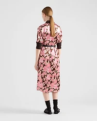 Embroidered satin midi-dress
