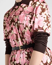 Embroidered satin midi-dress