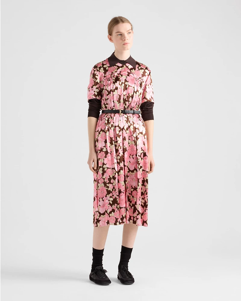 Embroidered satin midi-dress