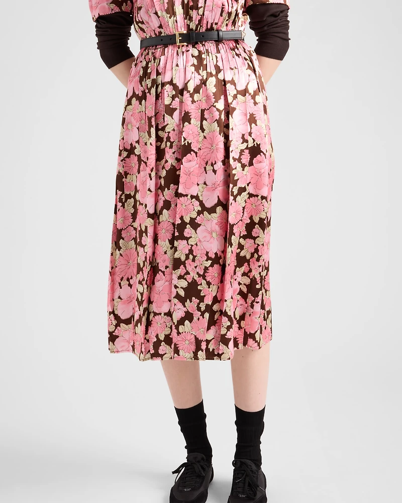 Embroidered satin midi-dress