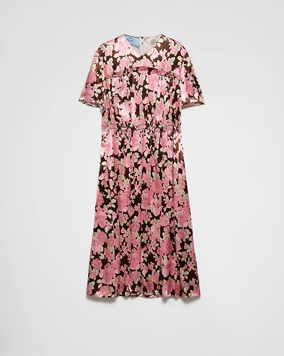 Embroidered satin midi-dress