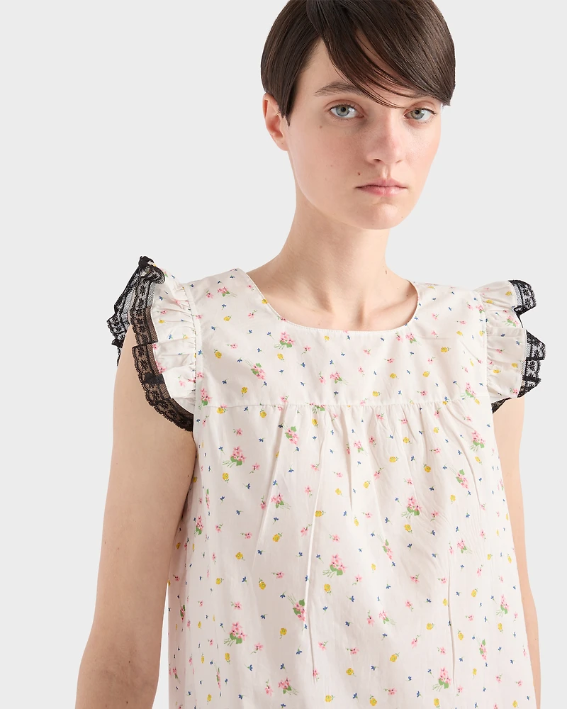 Floral print cotton batiste mini-dress
