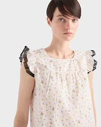 Floral print cotton batiste mini-dress