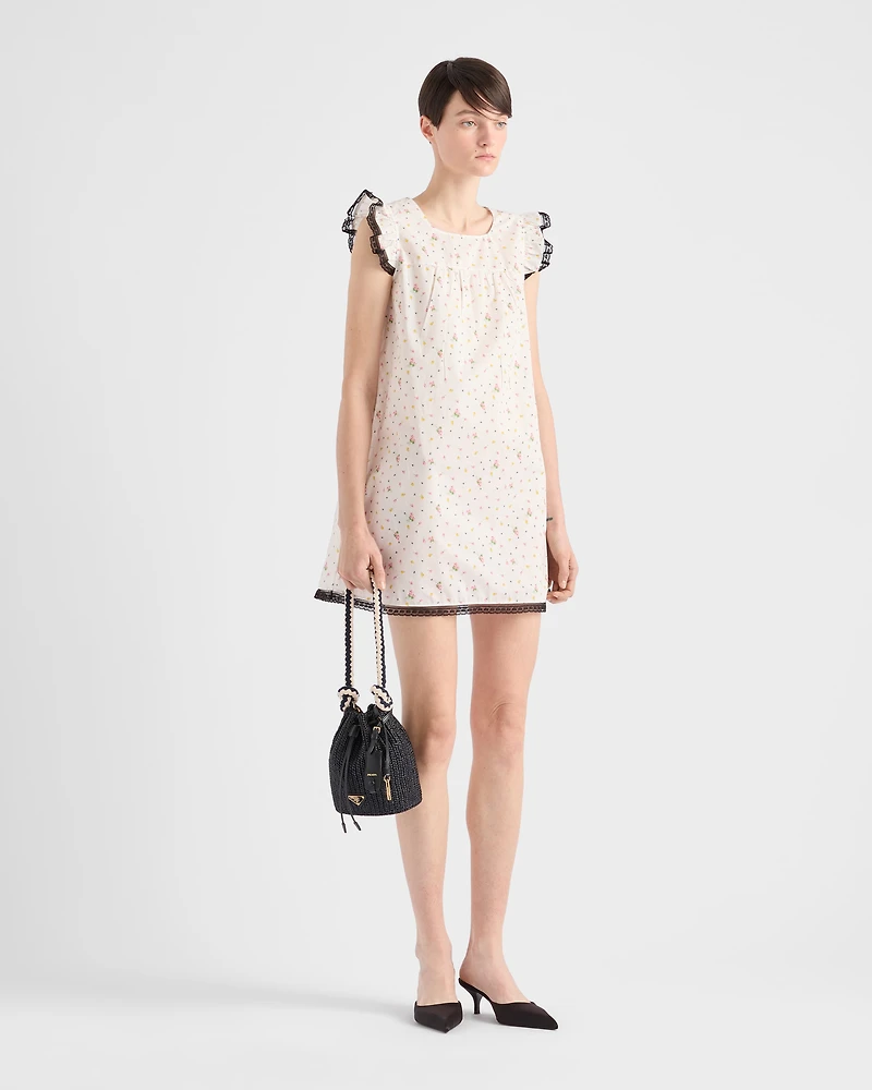 Floral print cotton batiste mini-dress