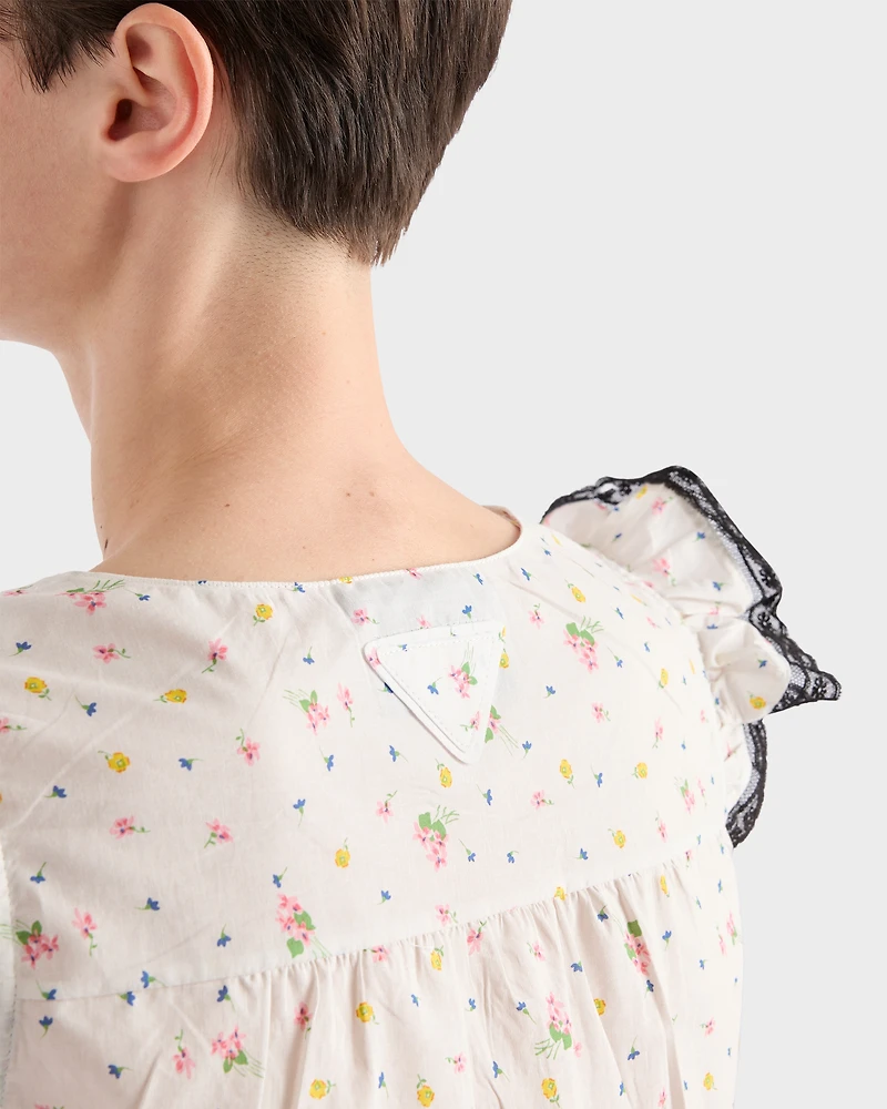 Floral print cotton batiste mini-dress