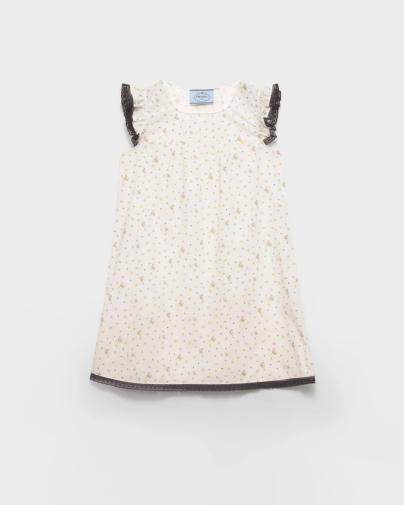 Floral print cotton batiste mini-dress
