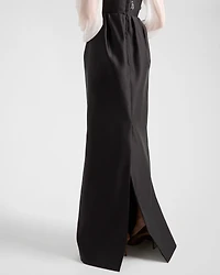 Long embroidered satin dress