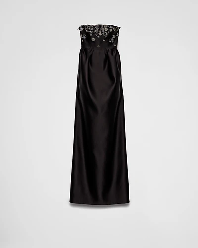 Long embroidered satin dress