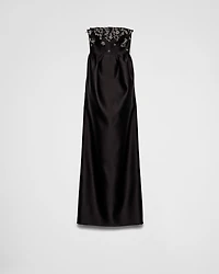 Long embroidered satin dress