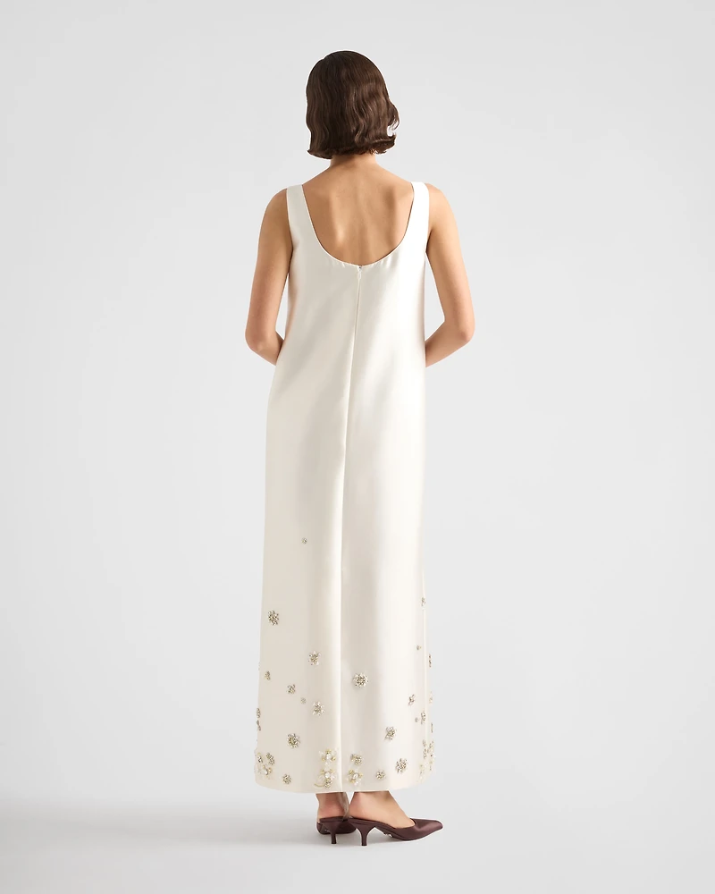 Long embroidered silk and wool dress