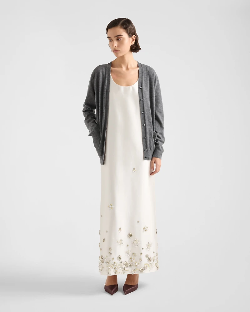 Long embroidered silk and wool dress
