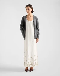 Long embroidered silk and wool dress
