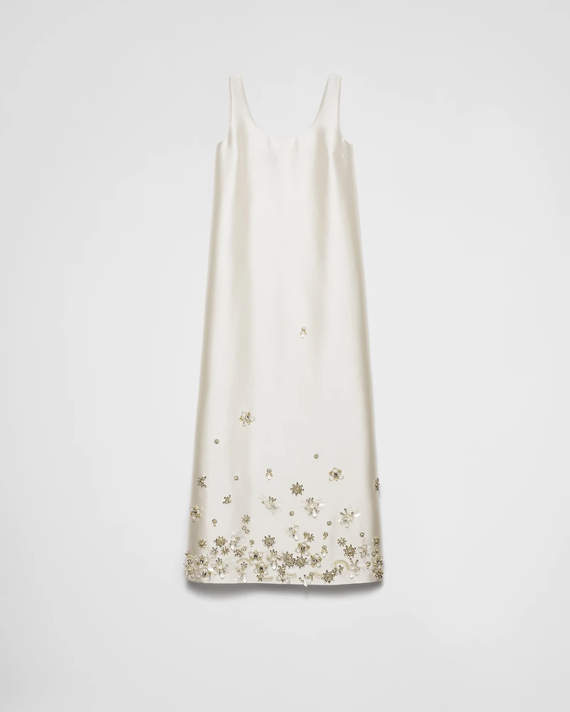 Long embroidered silk and wool dress