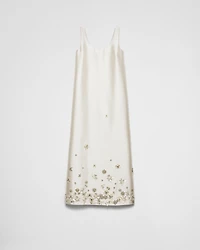 Long embroidered silk and wool dress