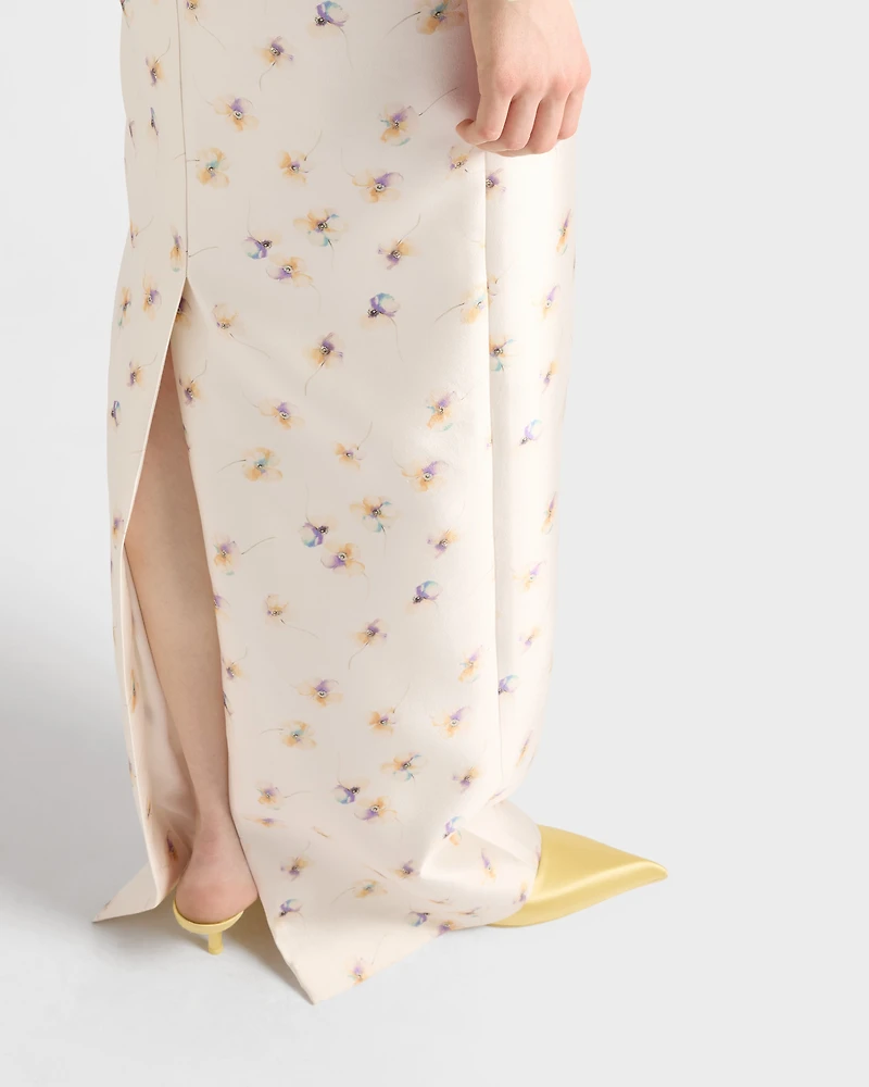 Long floral print silk and wool dress