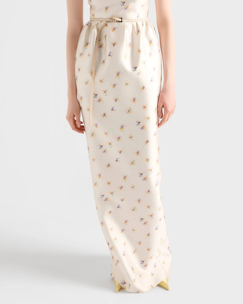 Long floral print silk and wool dress