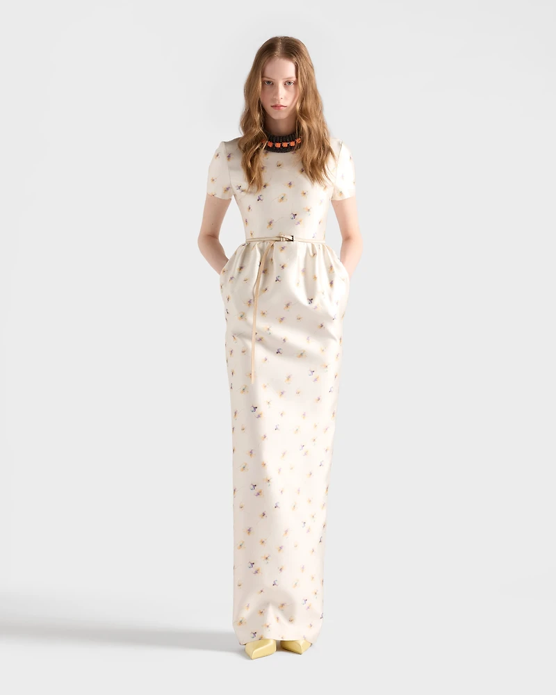 Long floral print silk and wool dress
