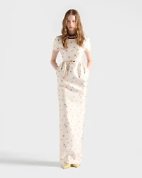 Long floral print silk and wool dress