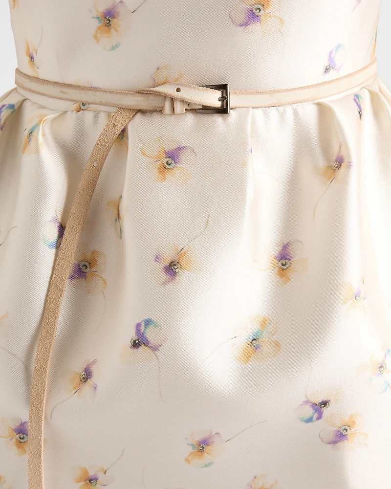 Long floral print silk and wool dress