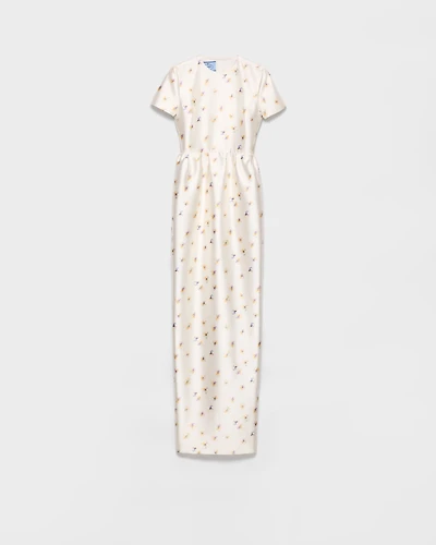 Long floral print silk and wool dress