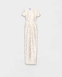 Long floral print silk and wool dress