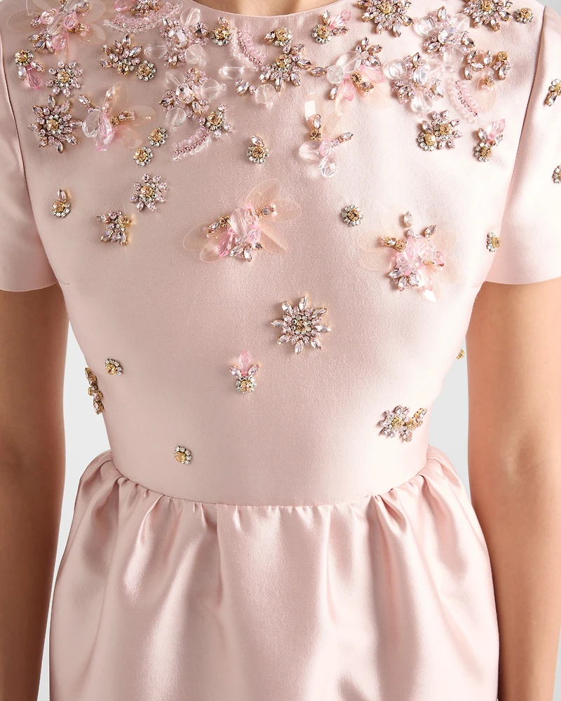 Long embroidered silk and wool dress