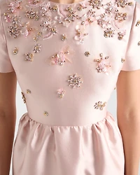 Long embroidered silk and wool dress