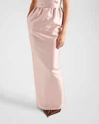 Long embroidered silk and wool dress