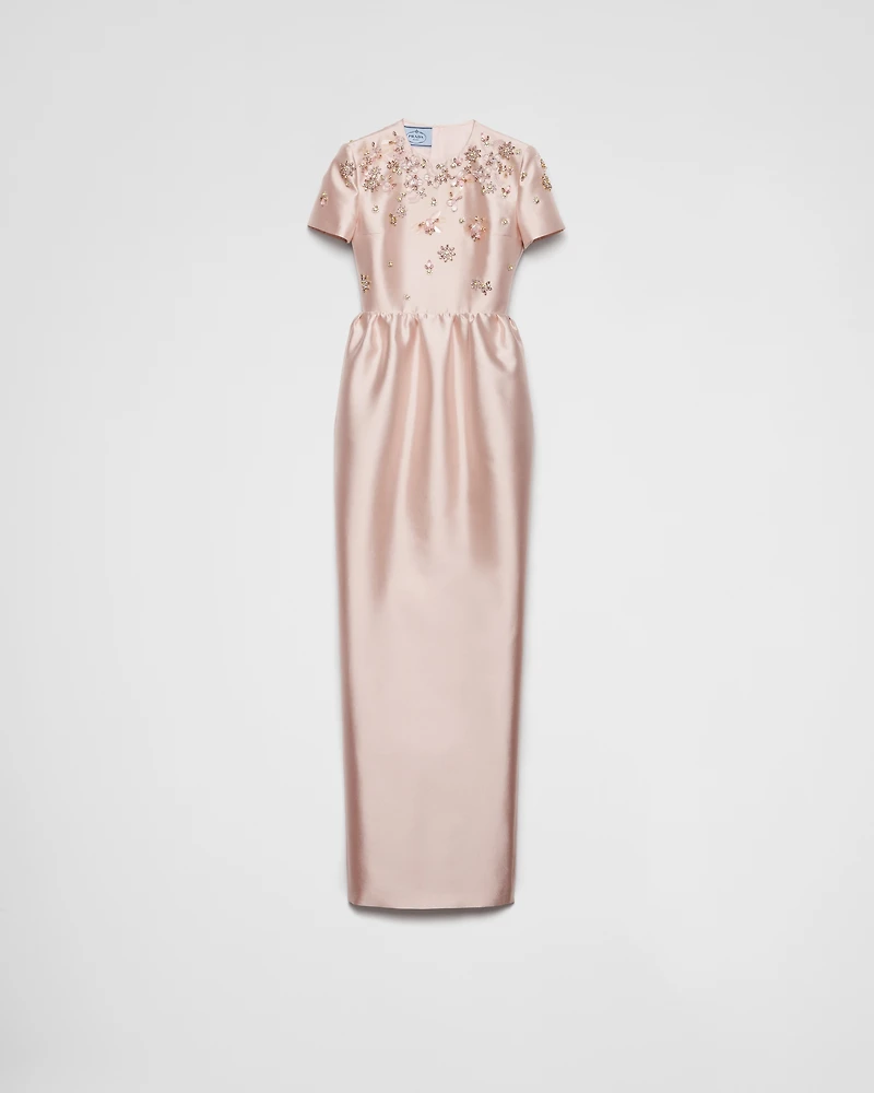 Long embroidered silk and wool dress