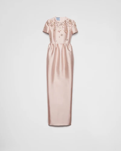 Long embroidered silk and wool dress