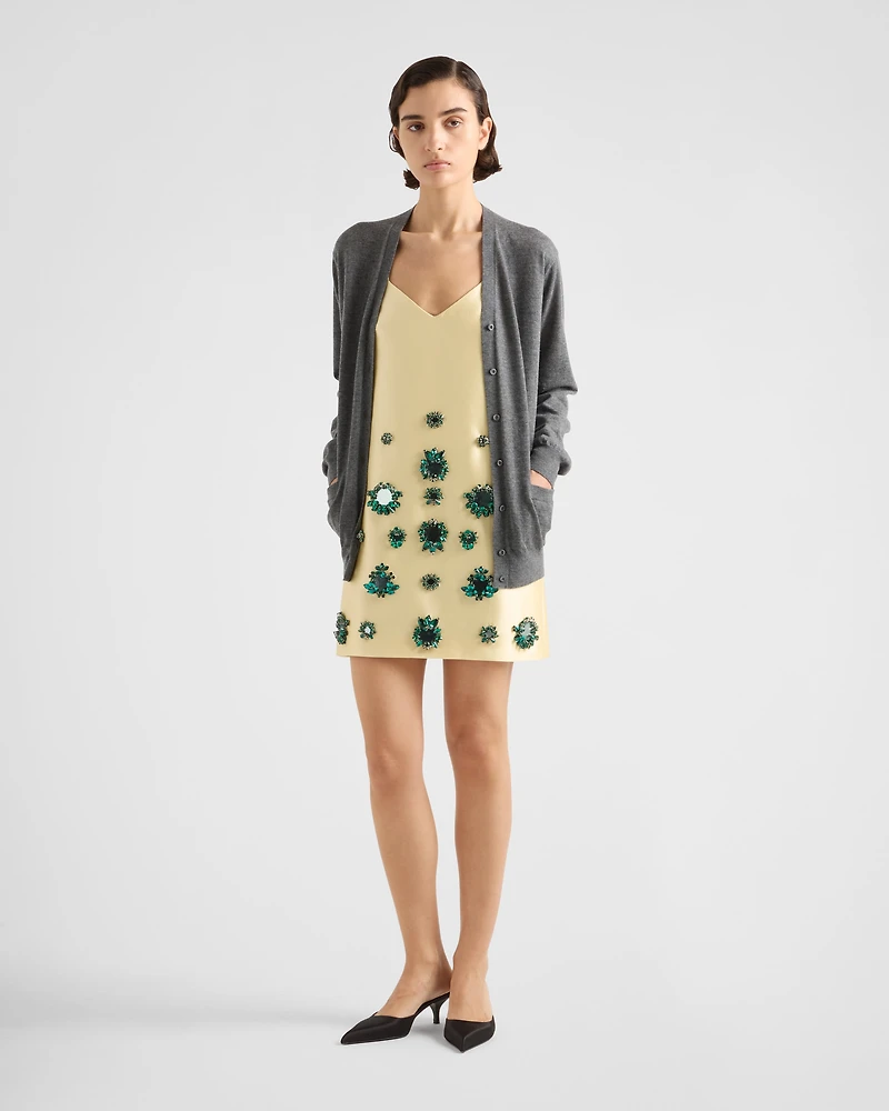Embroidered silk and wool mini-dress