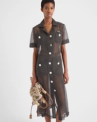 Polka-dot silk chiffon shirt dress