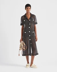 Polka-dot silk chiffon shirt dress