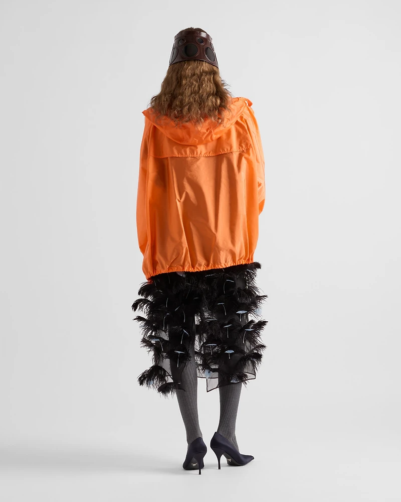 Feather-embellished silk organza dress
