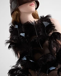 Feather-embellished silk organza dress