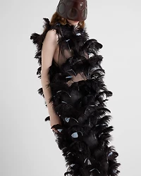 Feather-embellished silk organza dress