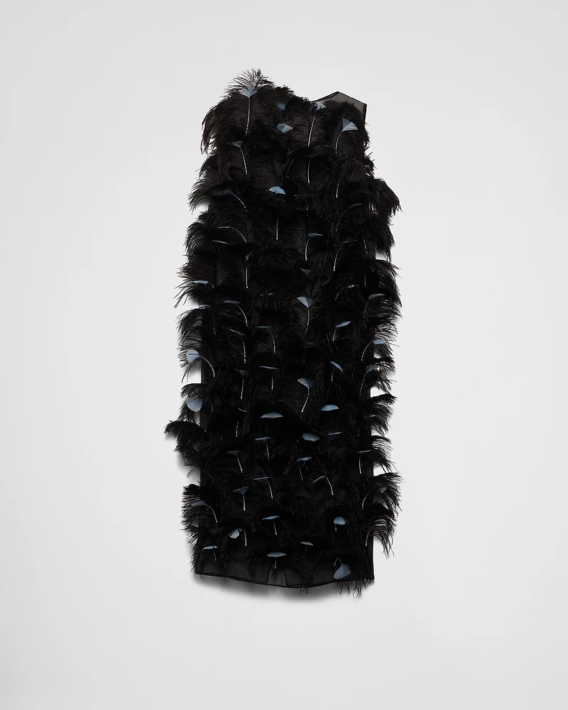 Feather-embellished silk organza dress