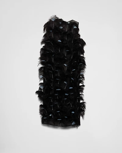 Feather-embellished silk organza dress