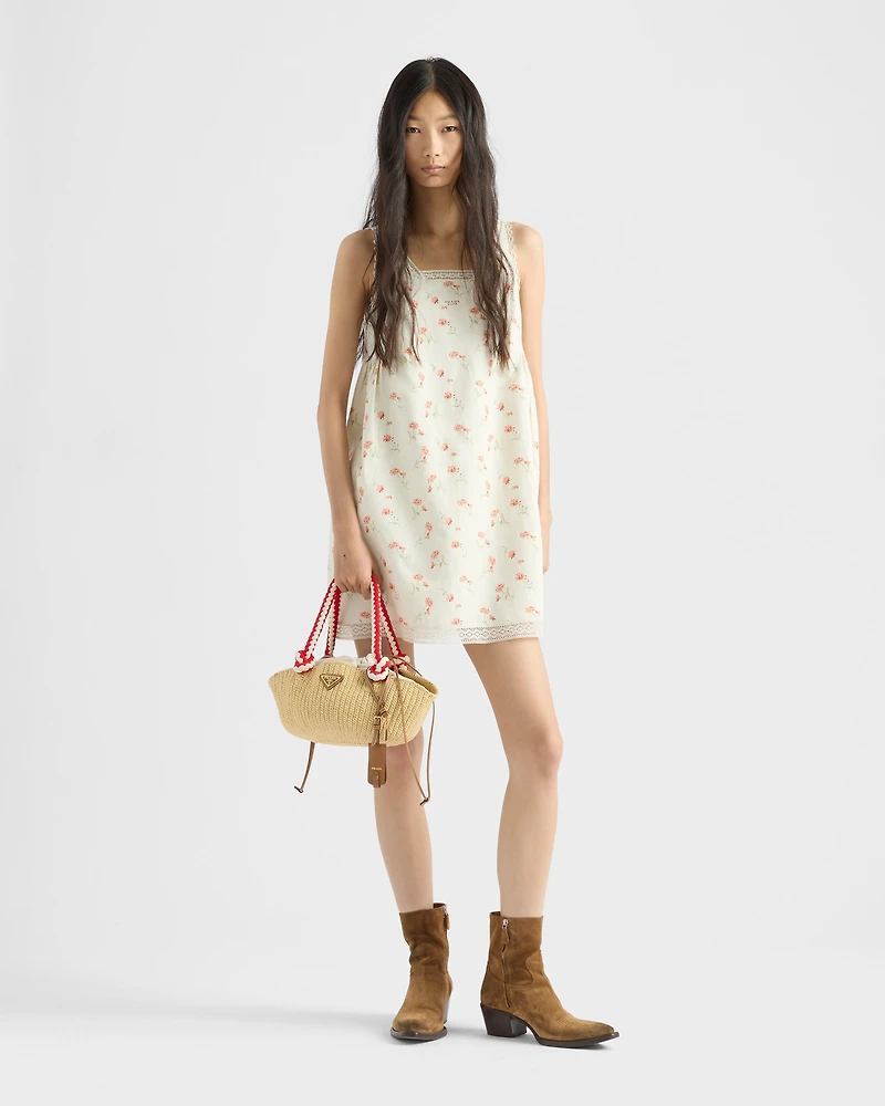 Floral print linen mini-dress
