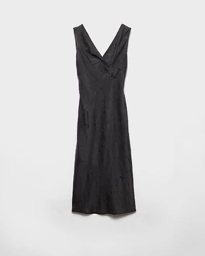 Embroidered vintage-effect habutai silk dress