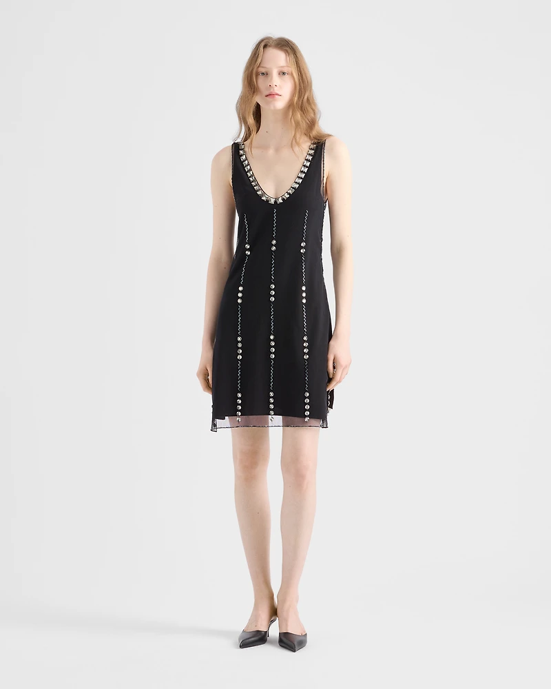 Embroidered tulle mini-dress